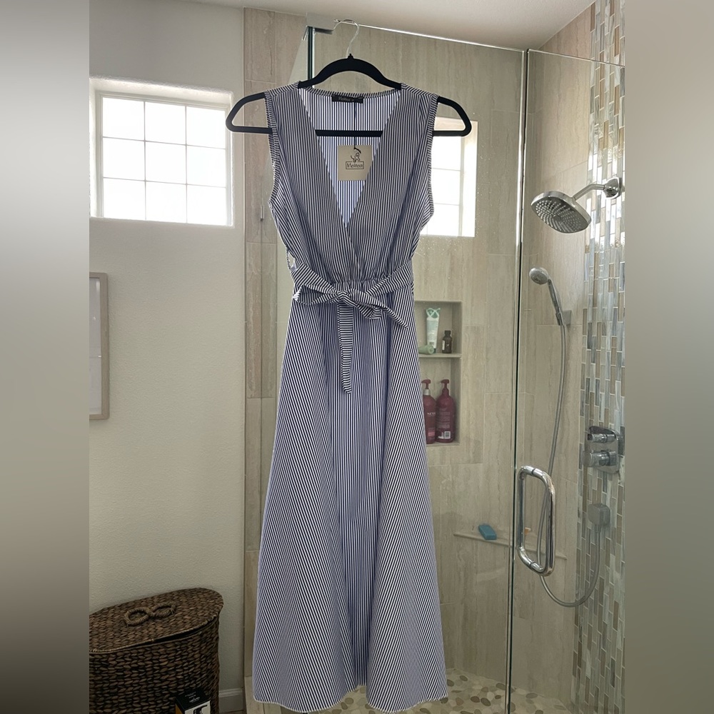 Blue and white striped a-line dress small